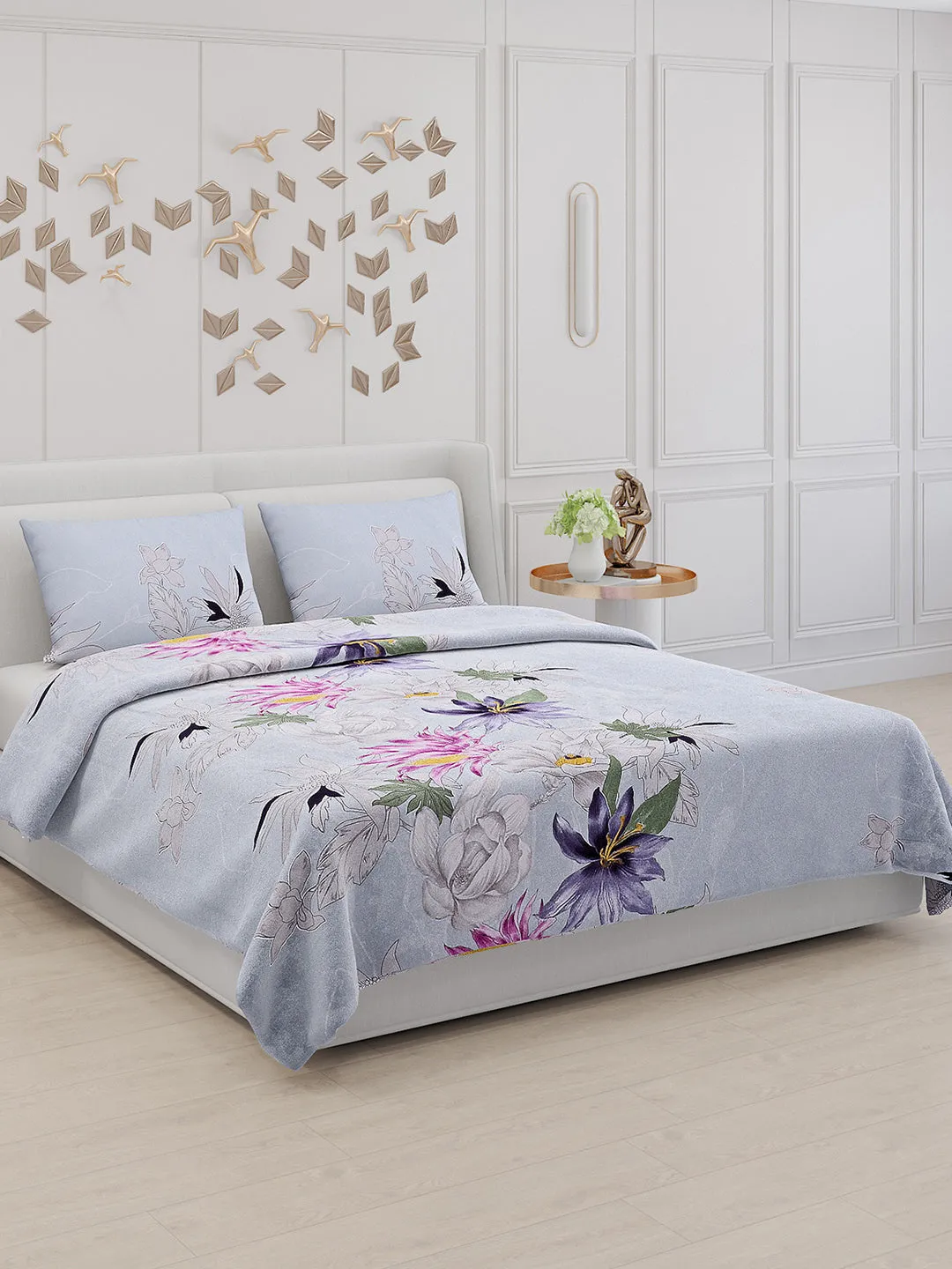 110 GSM Polyester Double Bed Bedsheet with 2 Pillow Covers
