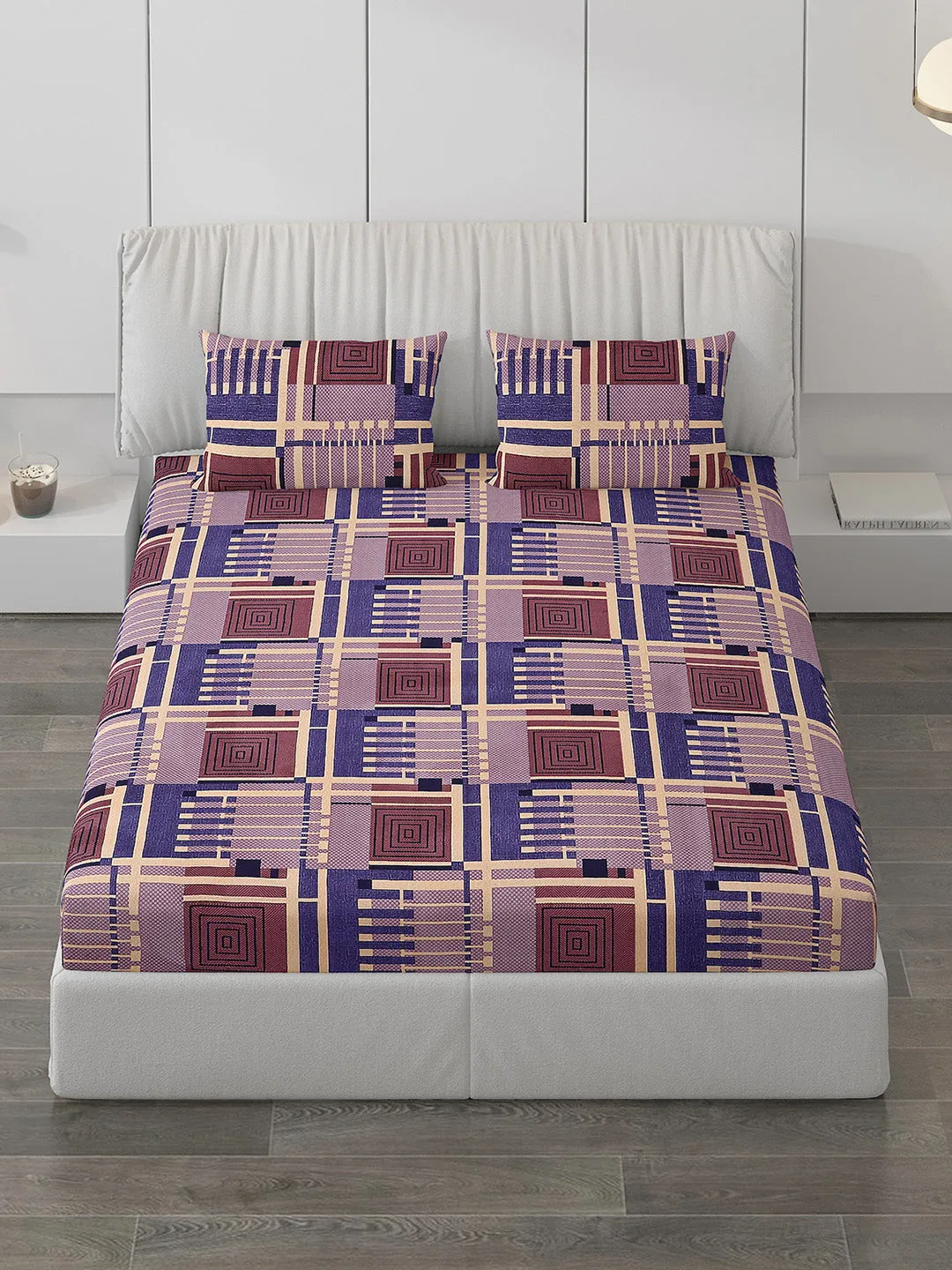 120 GSM  Polyester Double Bed Bedsheet with 2 Pillow Covers