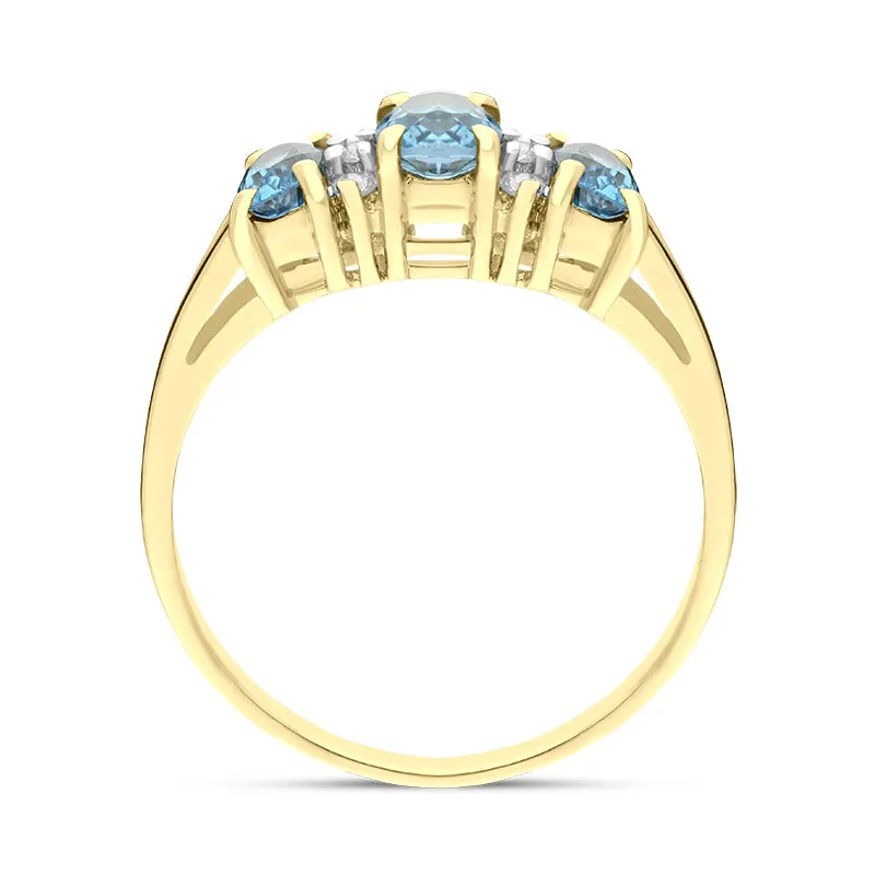 14ct Yellow Gold Blue Topaz Oval Cluster Ring