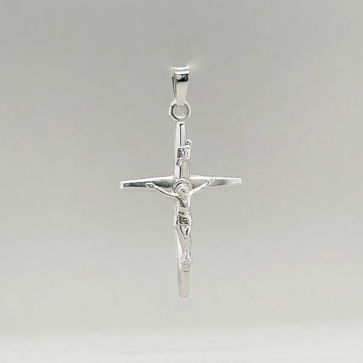 14K W Gold 28mm INRI Crucifix Pendant