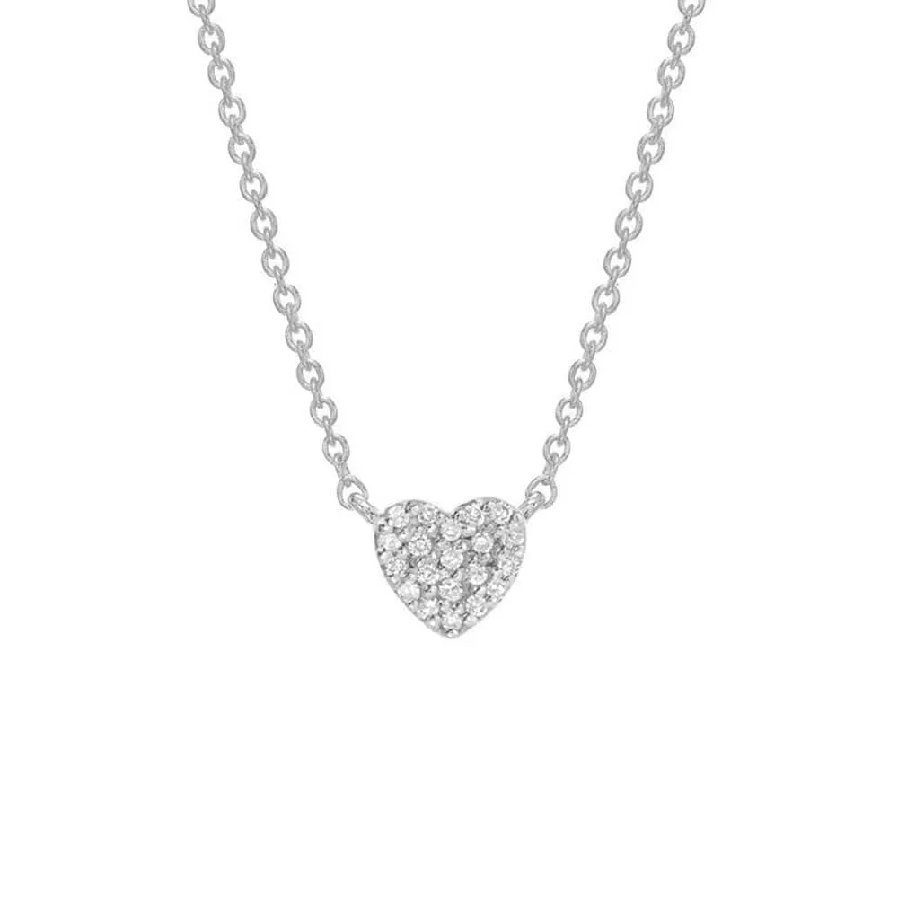 14k White Gold Small Heart Pave Necklace