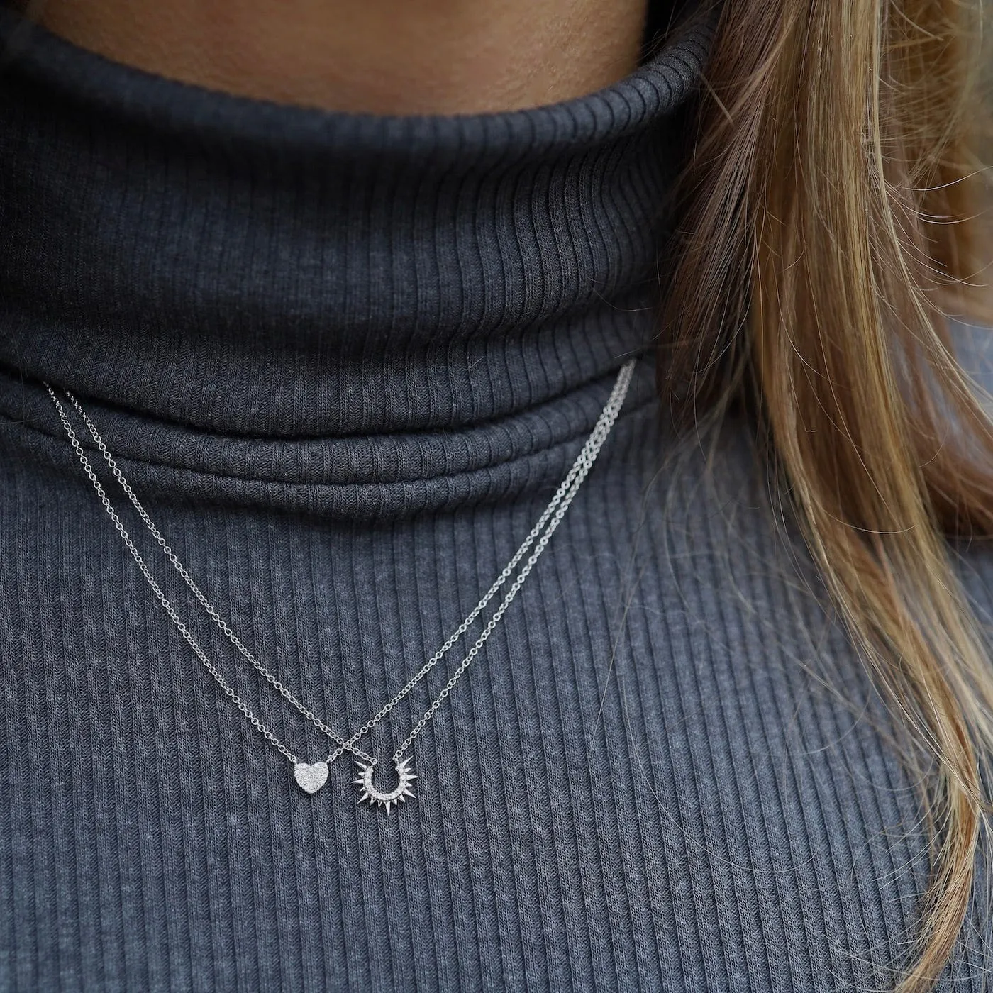 14k White Gold Small Heart Pave Necklace
