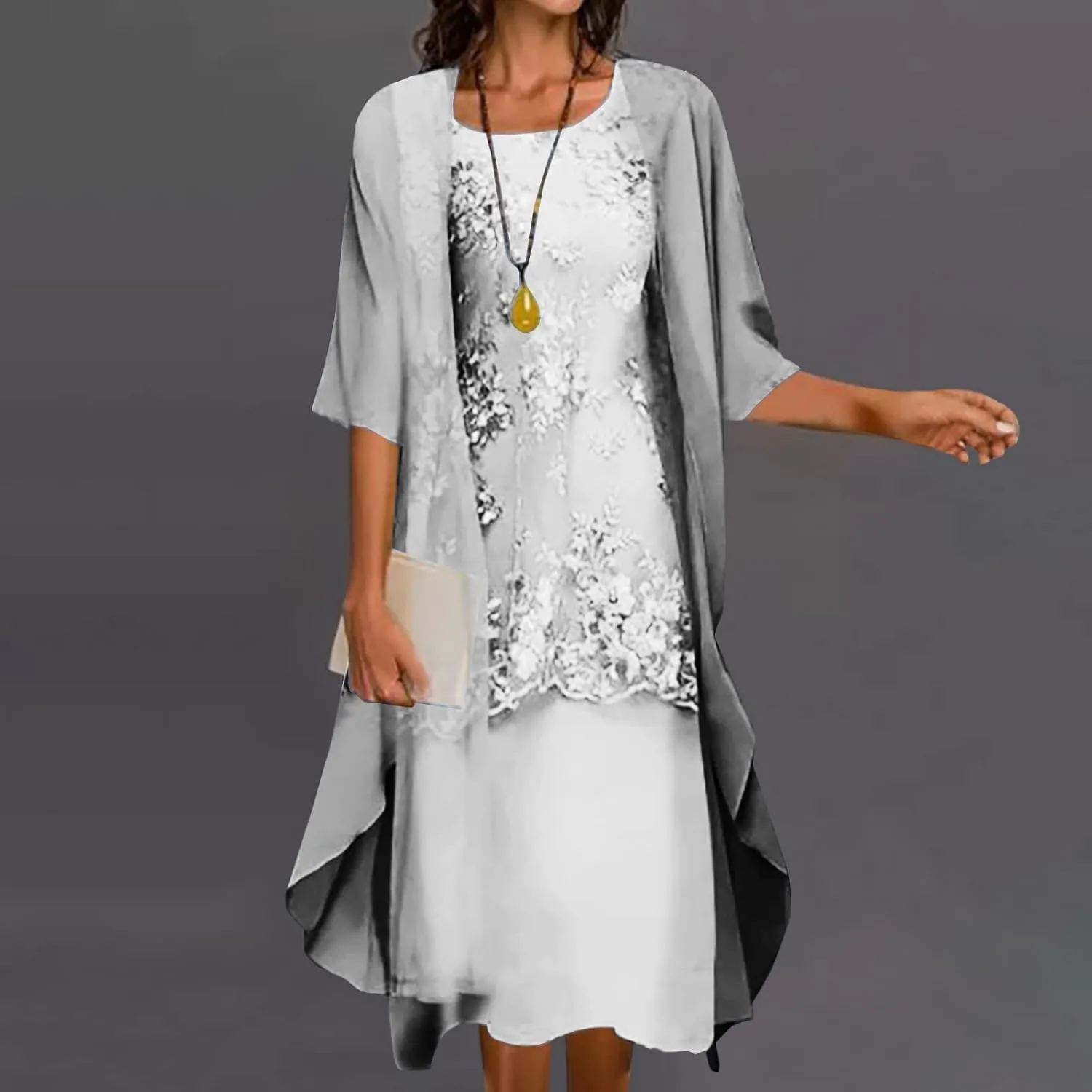 2 Pieces Mother of The Bride Dresses with Jackets Tea Length Mother of The Groom Dress Laces Appliques Evening Dress