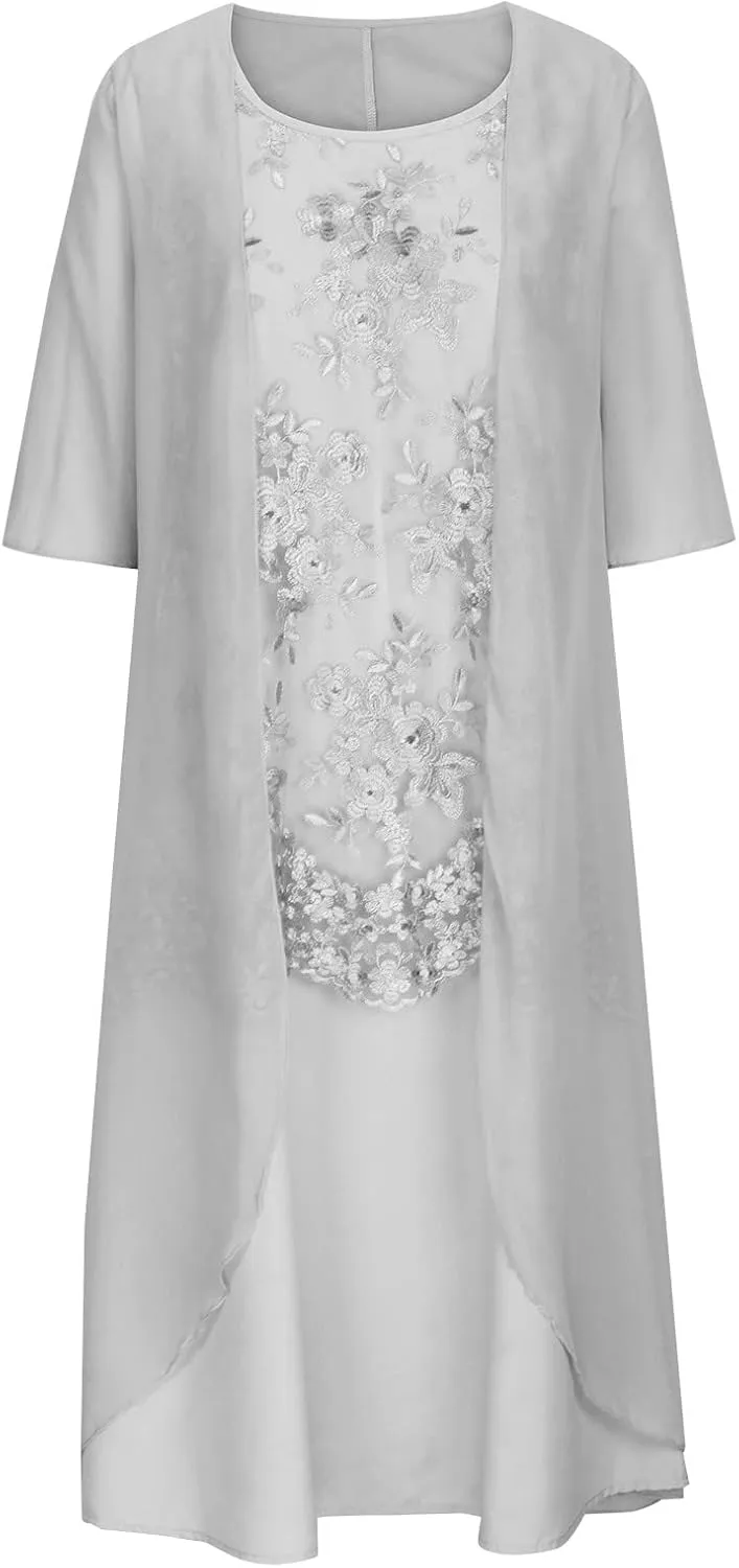 2 Pieces Mother of The Bride Dresses with Jackets Tea Length Mother of The Groom Dress Laces Appliques Evening Dress