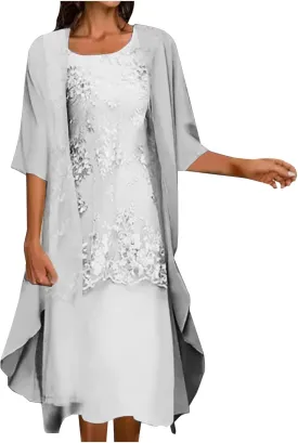 2 Pieces Mother of The Bride Dresses with Jackets Tea Length Mother of The Groom Dress Laces Appliques Evening Dress
