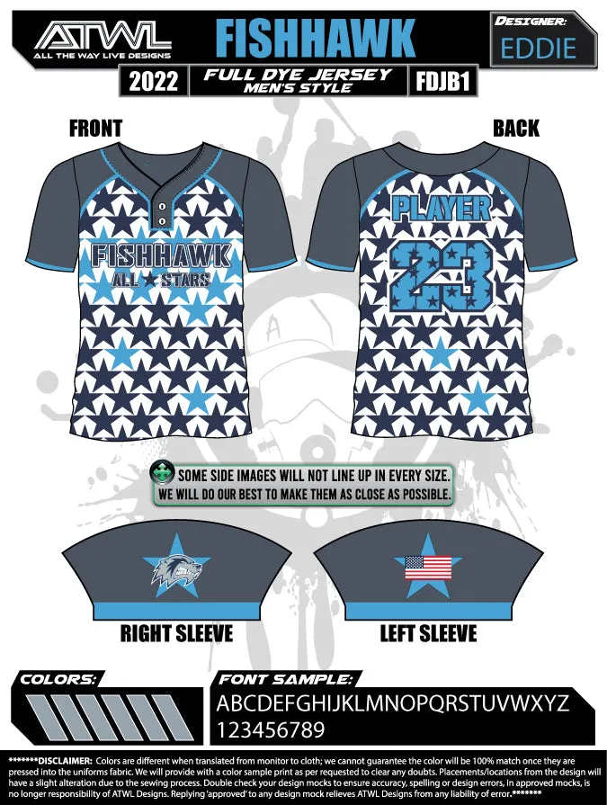 2022 Fishhawk Grey All Stars Mens 2 Button Full dye Replica Jersey