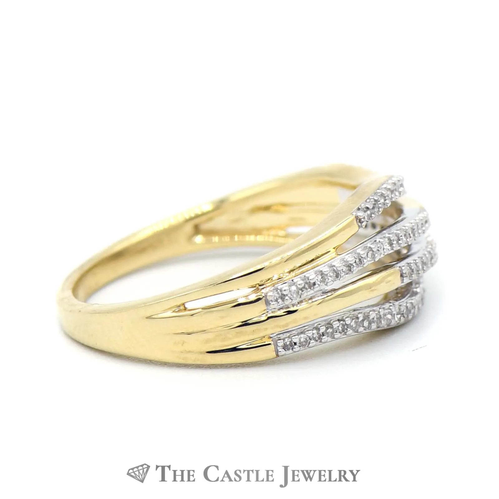 4 Row Round Diamond Band in 10k Yellow Gold