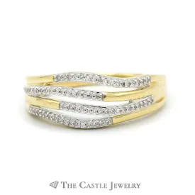 4 Row Round Diamond Band in 10k Yellow Gold
