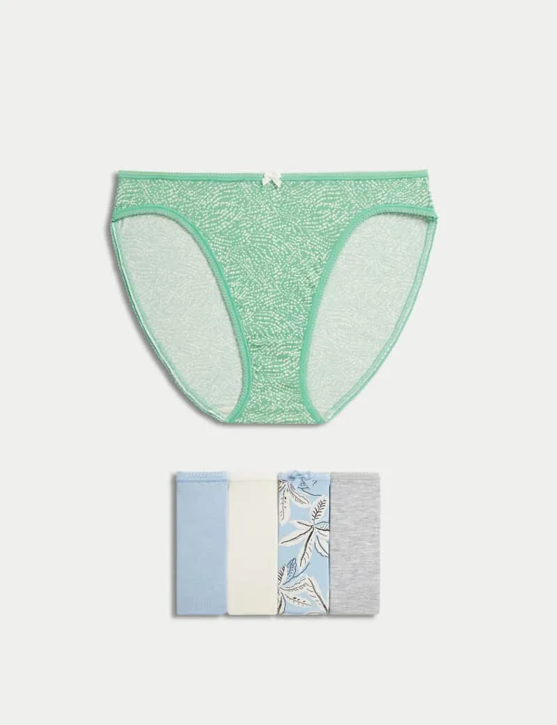 5pk Cotton Lycra™ High Leg Knickers