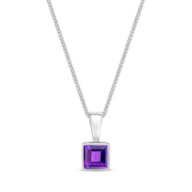 9ct White Gold Amethyst 4mm Square Rubover Pendant 0.32ct