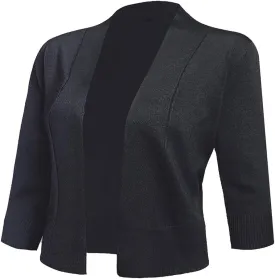 AAMILIFE Women's 3/4 Sleeve Cropped Cardigans Sweaters Jackets Open Front Short Shrugs for Dresses