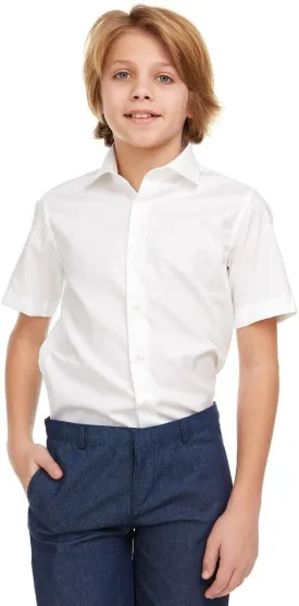 AKUTO Boys Slim Fit Solid White Short Sleeve Button Cuff Dress Shirt