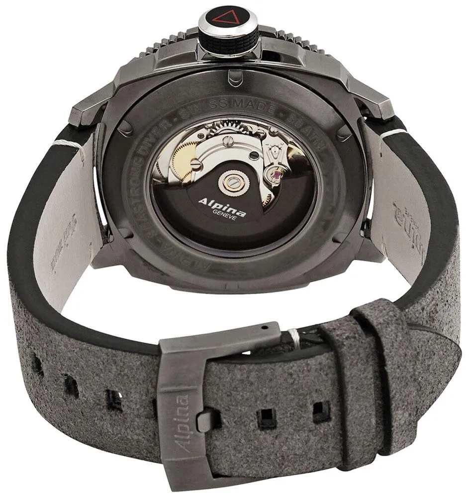 Alpina Seastrong Diver 300 Automatic Titanium PVD Case Grey Leather Strap Grey Dial Interchangeable Black Rubber Strap Date Mens Watch AL-525LGGW4TV6
