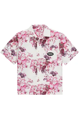 Ashluxe Men's Flower Printed. Bowling Shirt - Pink
