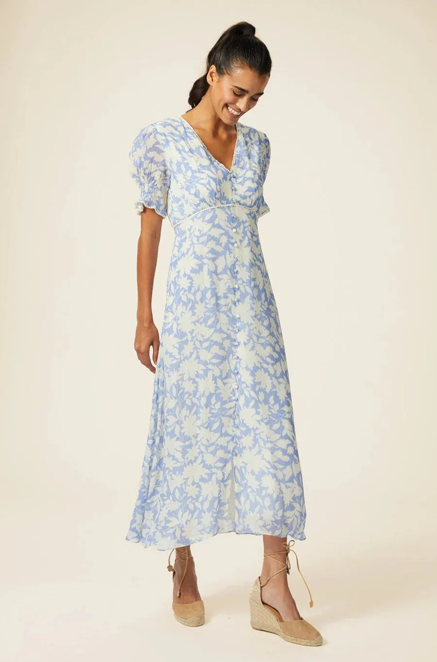ASPIGA SALLY ANNE TEA DRESS CORNFLOWER/CREAM