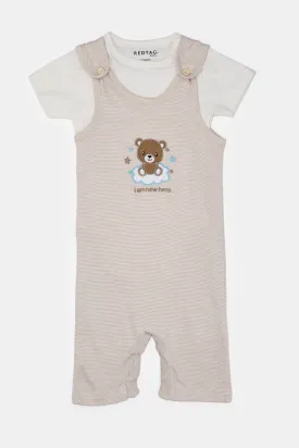 Baby Beige Printed Dungaree Set (2 Piece)