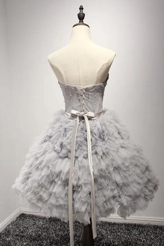 Ball-Gown Sweetheart Mini Tulle Short Gray Homecoming Dresses HX0046