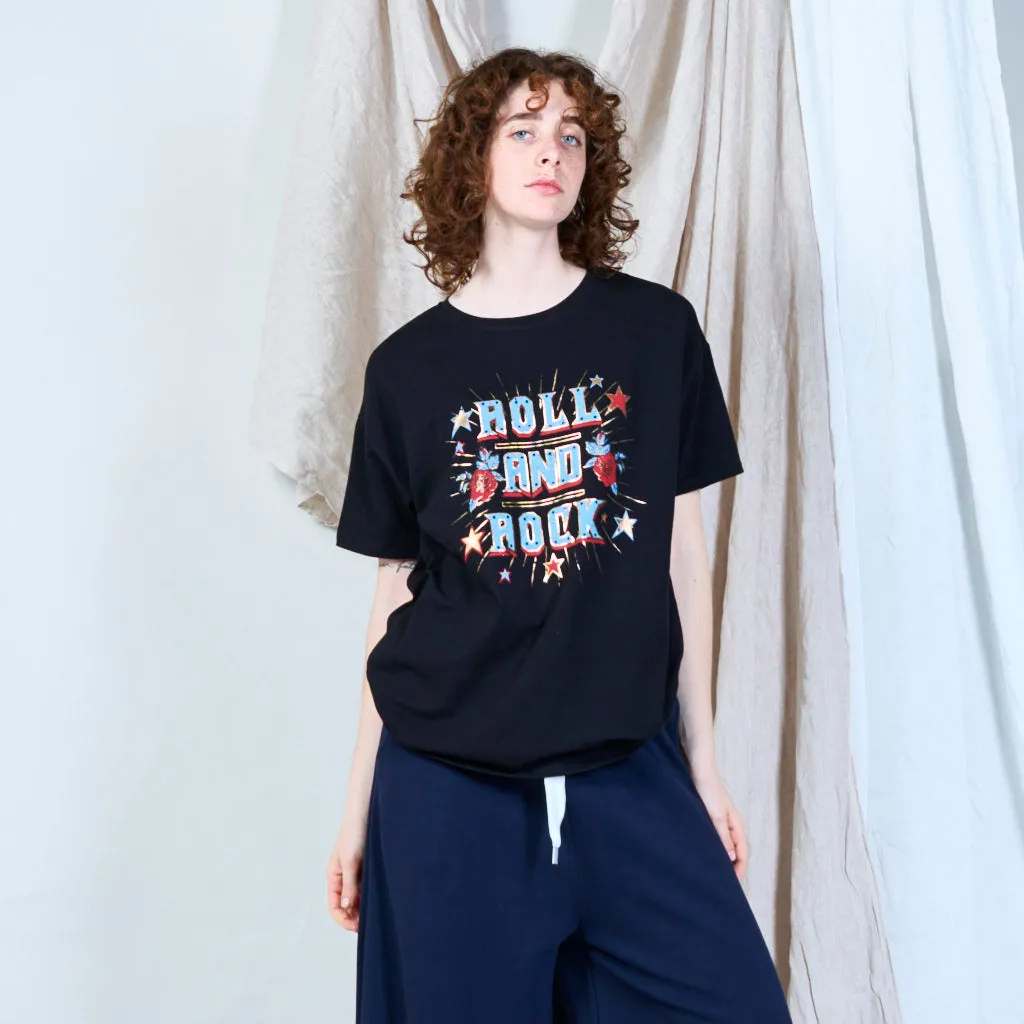 Basic t-shirt with print " ROCK AND ROLL" wholesale