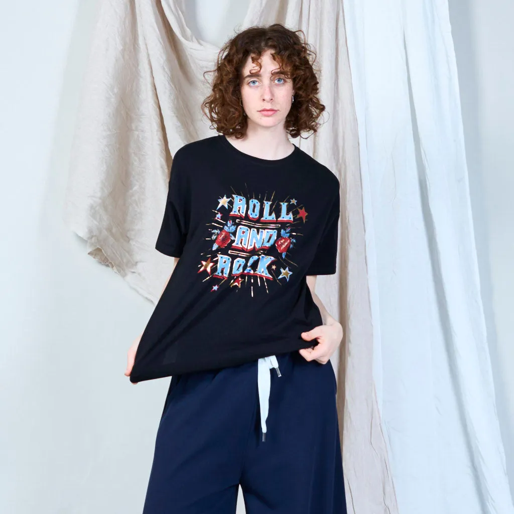 Basic t-shirt with print " ROCK AND ROLL" wholesale