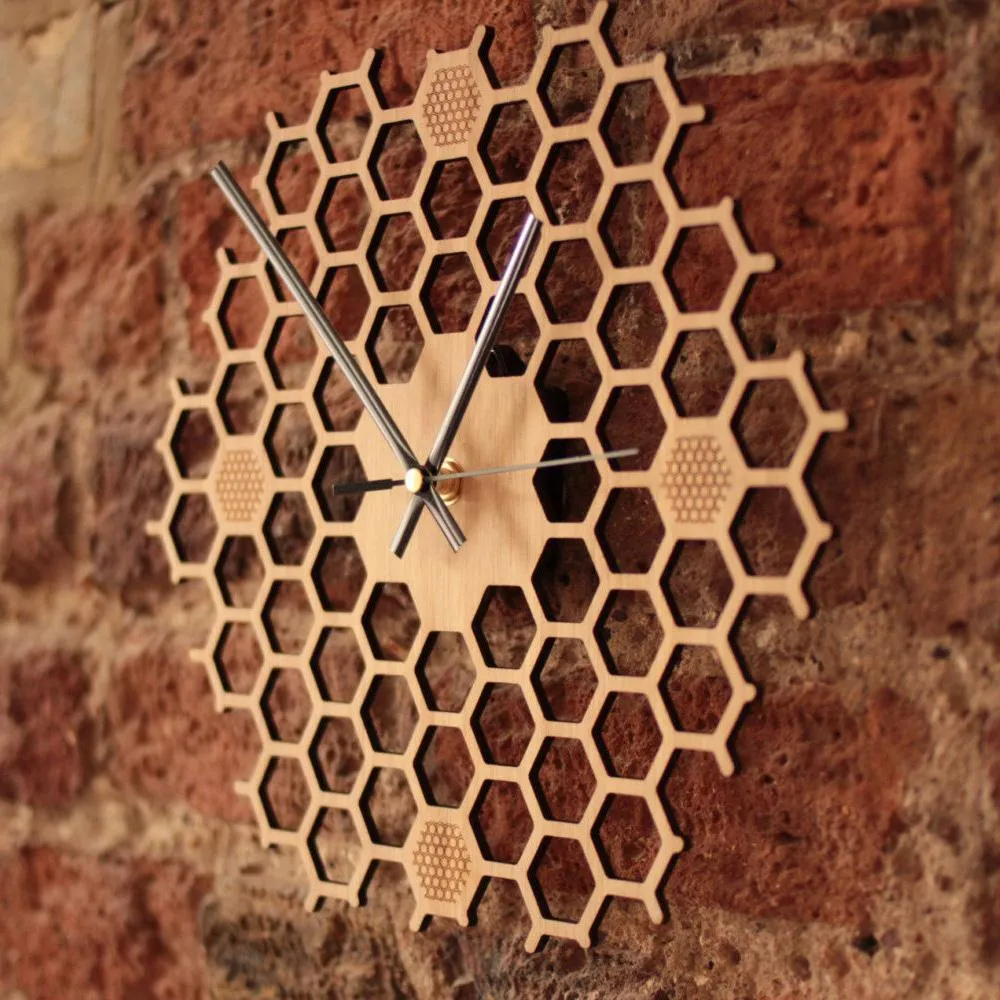 Bee Wall Clocks-3 styles, Bee and Honeycomb Natural Wood Wall Clocks