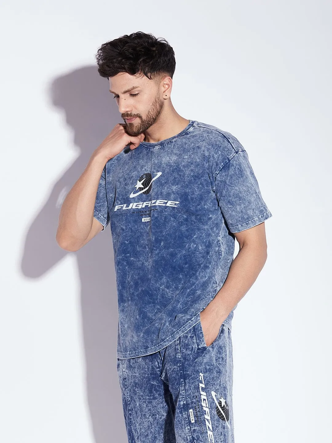 Blue Acid Wash Oversized Graphic Tshirt