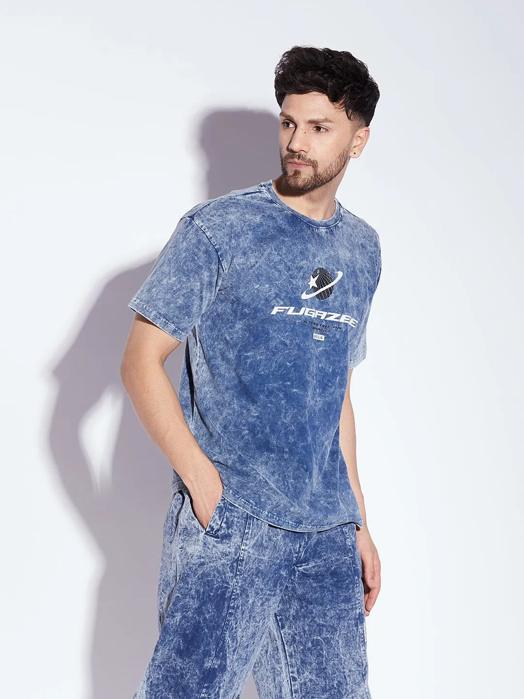 Blue Acid Wash Oversized Graphic Tshirt
