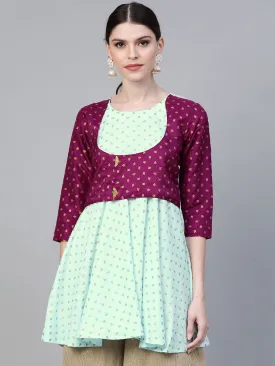 Blue & Purple Printed A-Line Tunic