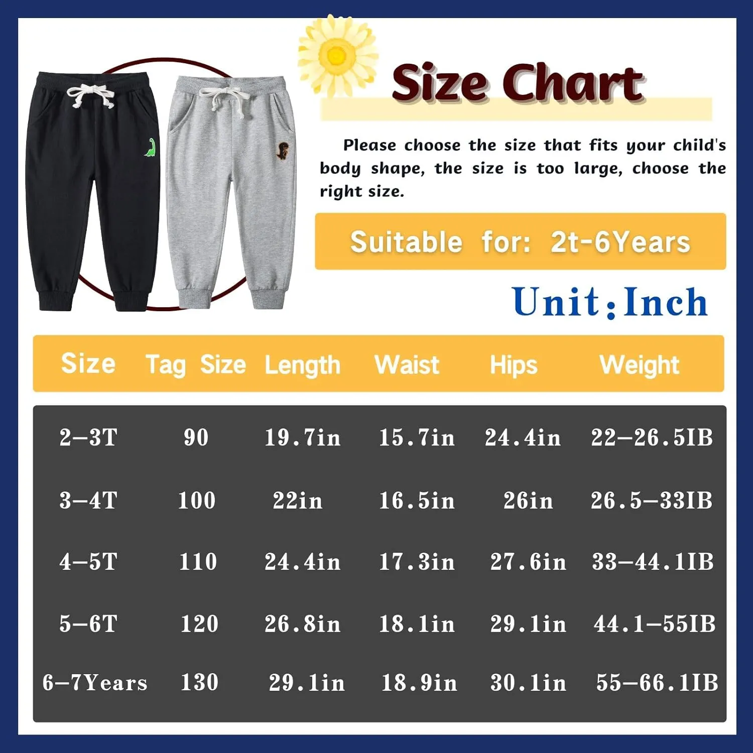 Boy's 2-Pack Pants, Toddler Cotton Pull on Jogger, Kids Dinosaur Drawstring Elastic Sweatpants