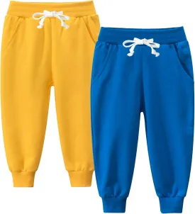Boy's 2-Pack Pants, Toddler Cotton Pull on Jogger, Kids Dinosaur Drawstring Elastic Sweatpants