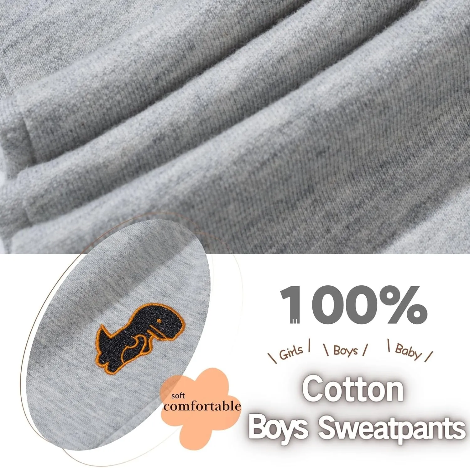 Boy's 2-Pack Pants, Toddler Cotton Pull on Jogger, Kids Dinosaur Drawstring Elastic Sweatpants