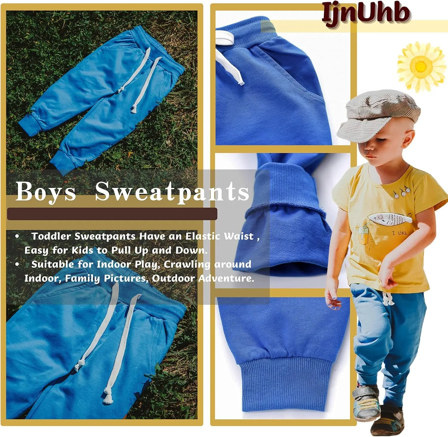 Boy's 2-Pack Pants, Toddler Cotton Pull on Jogger, Kids Dinosaur Drawstring Elastic Sweatpants