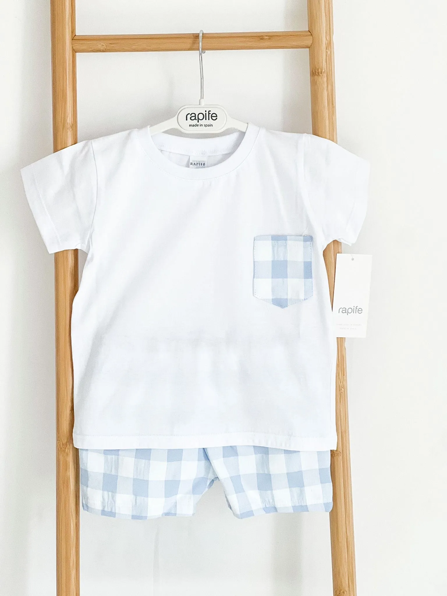 Boys Rapife Blue Gingham Pocket Shirt and Short Set