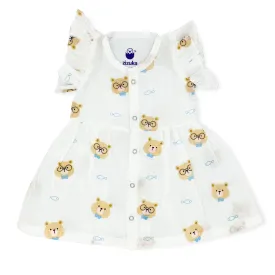 Butterfly Sleeve Muslin Frock for Baby Girl -Organic Cotton Teddy