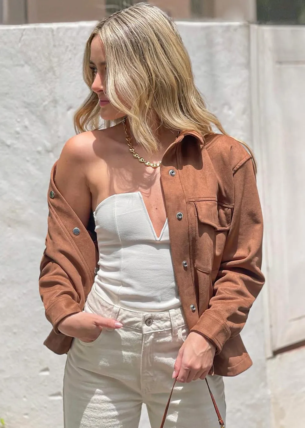 Chaqueta tipo gamuza con bolsillo y botones - MARICARMEN