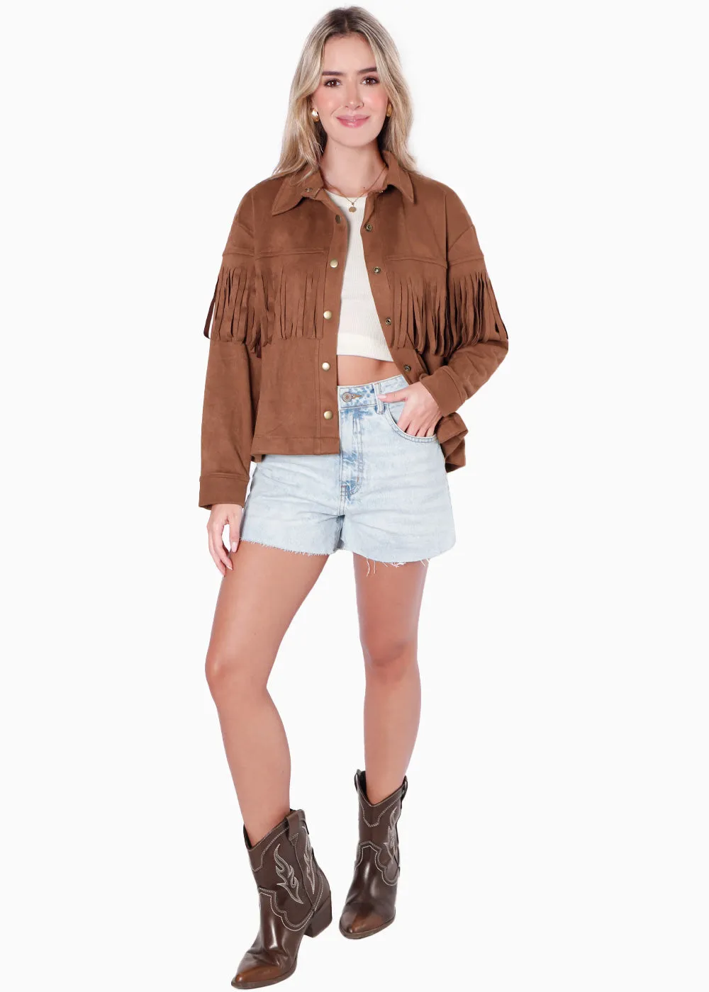 Chaqueta tipo gamuza con flecos - ELOISE