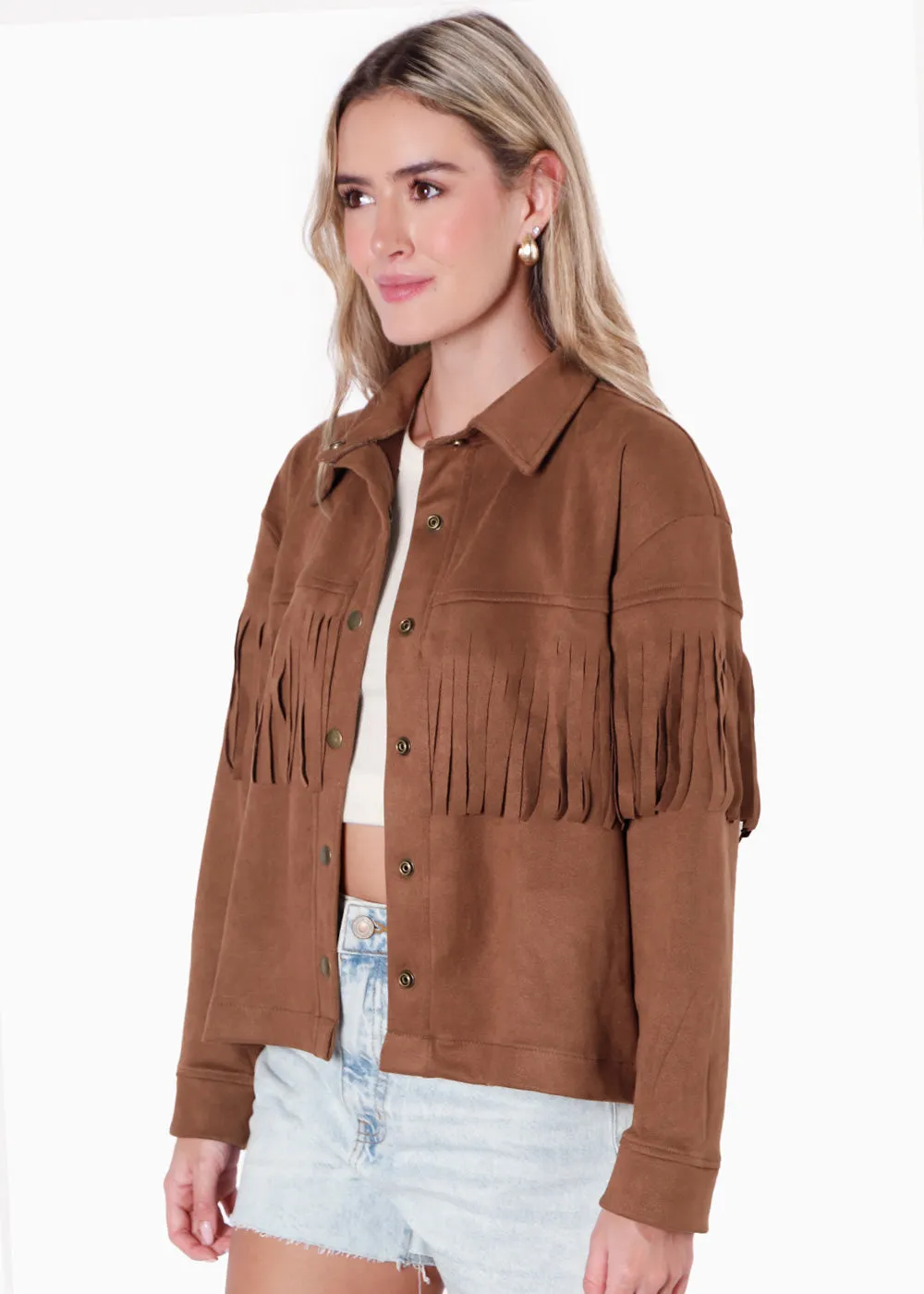 Chaqueta tipo gamuza con flecos - ELOISE