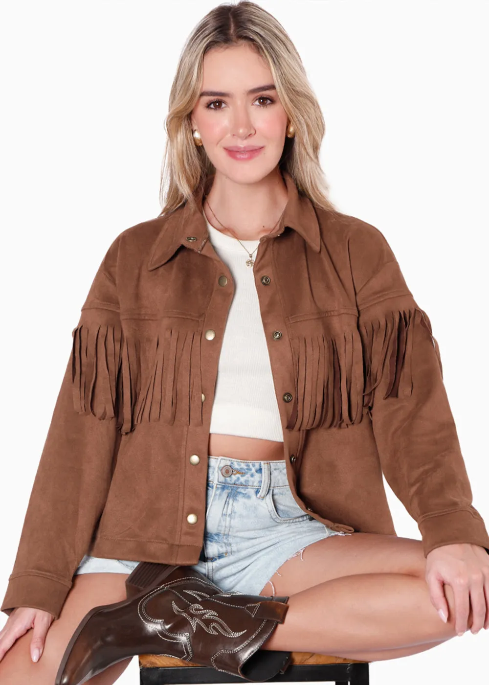Chaqueta tipo gamuza con flecos - ELOISE