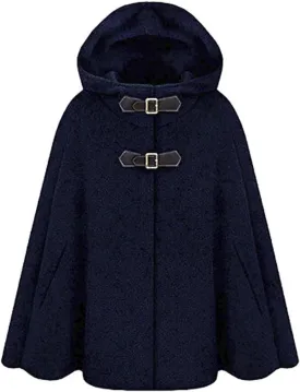 CHARTOU Women's Cute Batwing-Sleeve Hooded Wool Baggy Poncho Cape Cardigans Outwear