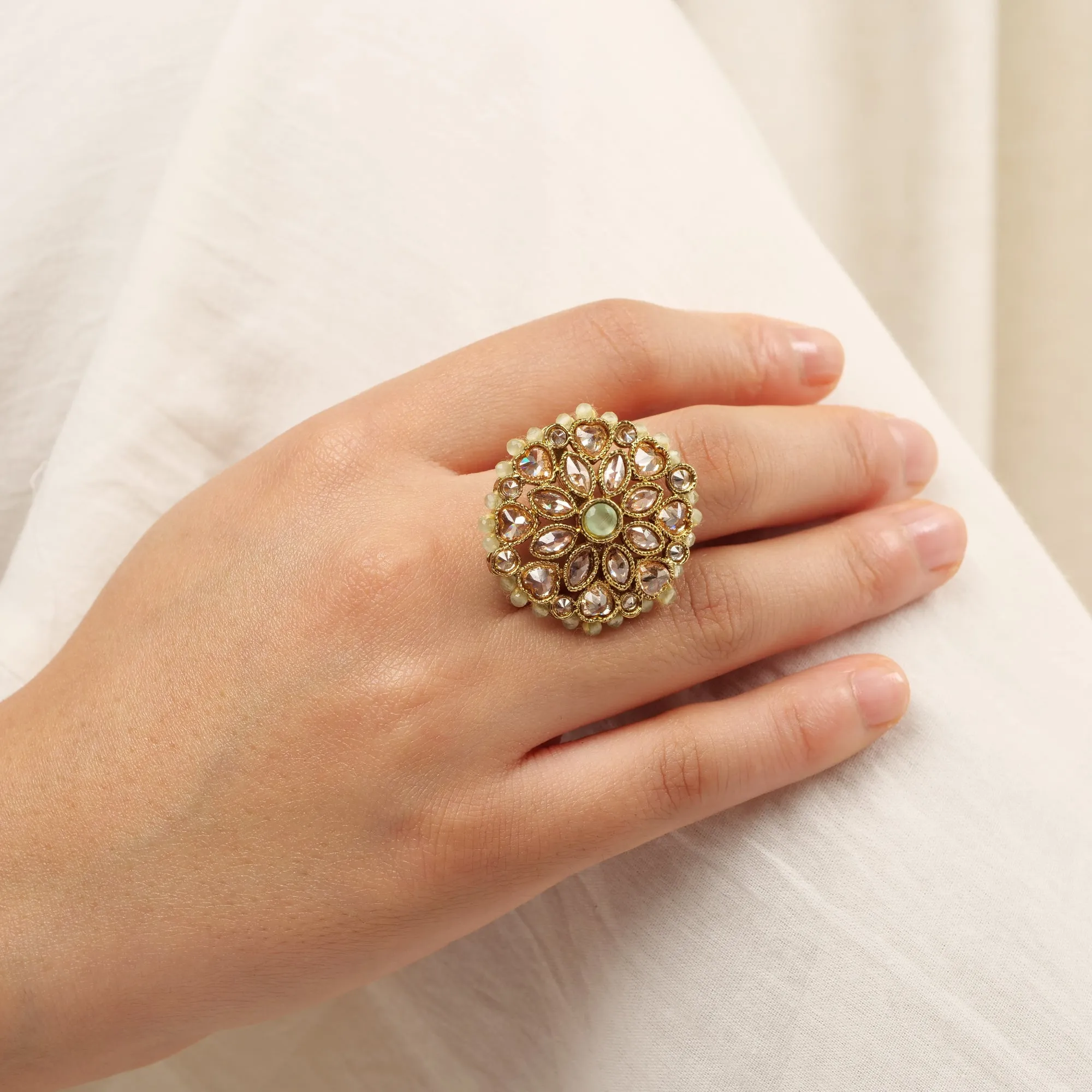 Classic Floral Oversized Ring in Mint