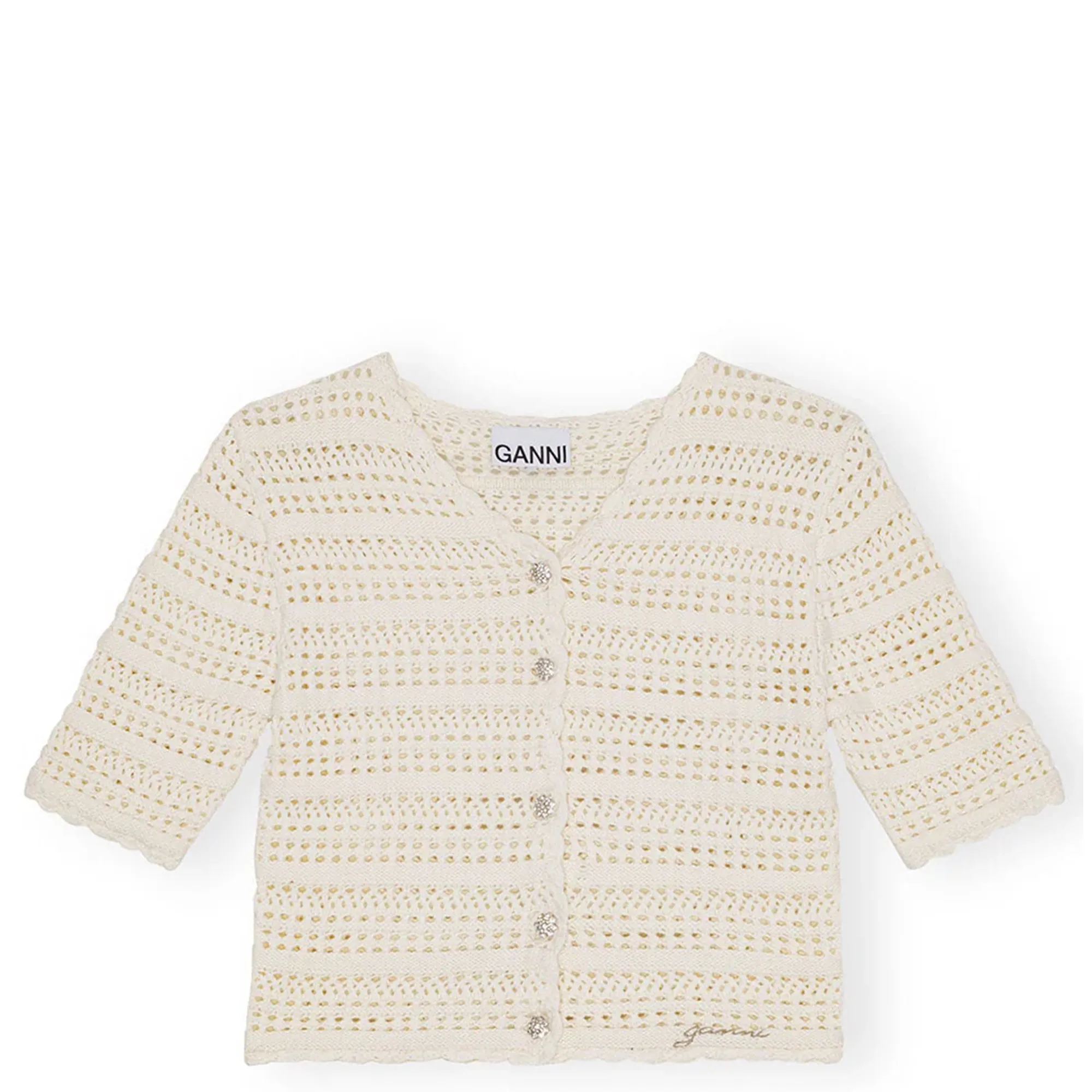 Cotton Pointelle Short Sleeve Cardigan