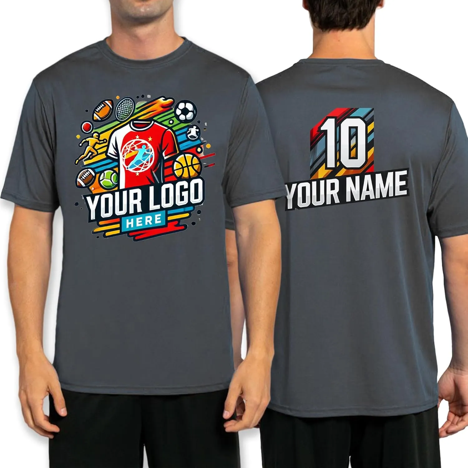 Custom Sport Performance T-Shirt, 100% Polyester, Moisture-Wicking, Personalized with Your Design, Printed in The USA