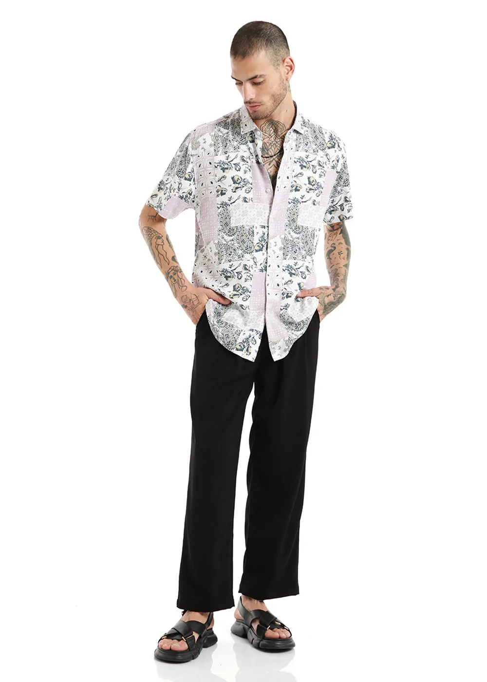 Damask Print Half Sleeve Shirt