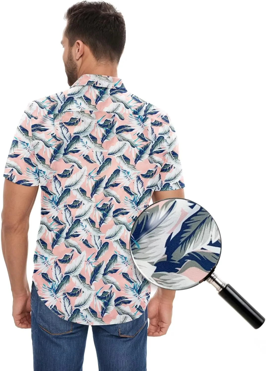 ETHANOL Mens Slim Fit Short Sleeve Button Down Polo Tech Stretch Printed Shirt