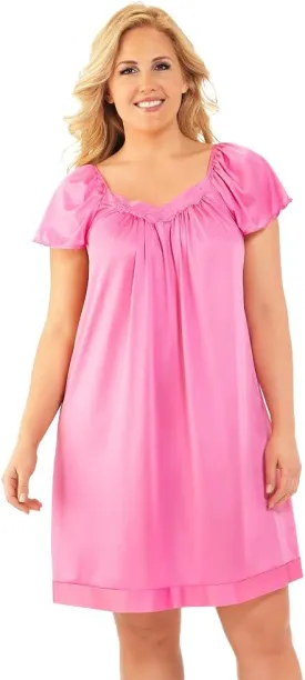 Exquisite Form 30109 Women's Nylon Tricot Flutter Sleeve Short Knee Length Nightgown