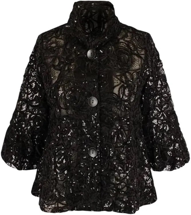 Floral Chenille & Sequin Peplum Jacket - 2411