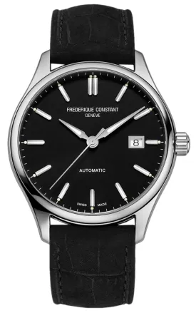 Frederique Constant Classics Index Automatic Stainless Steel Black Dial Black Leather Strap Date Mens Watch FC-303NB5B6