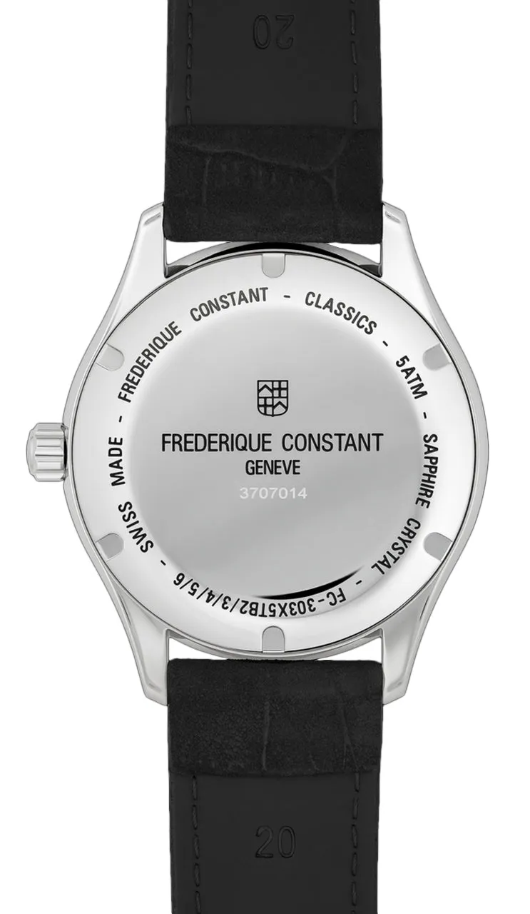 Frederique Constant Classics Index Automatic Stainless Steel Black Dial Black Leather Strap Date Mens Watch FC-303NB5B6