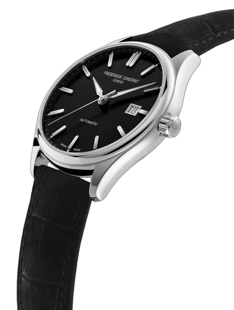 Frederique Constant Classics Index Automatic Stainless Steel Black Dial Black Leather Strap Date Mens Watch FC-303NB5B6