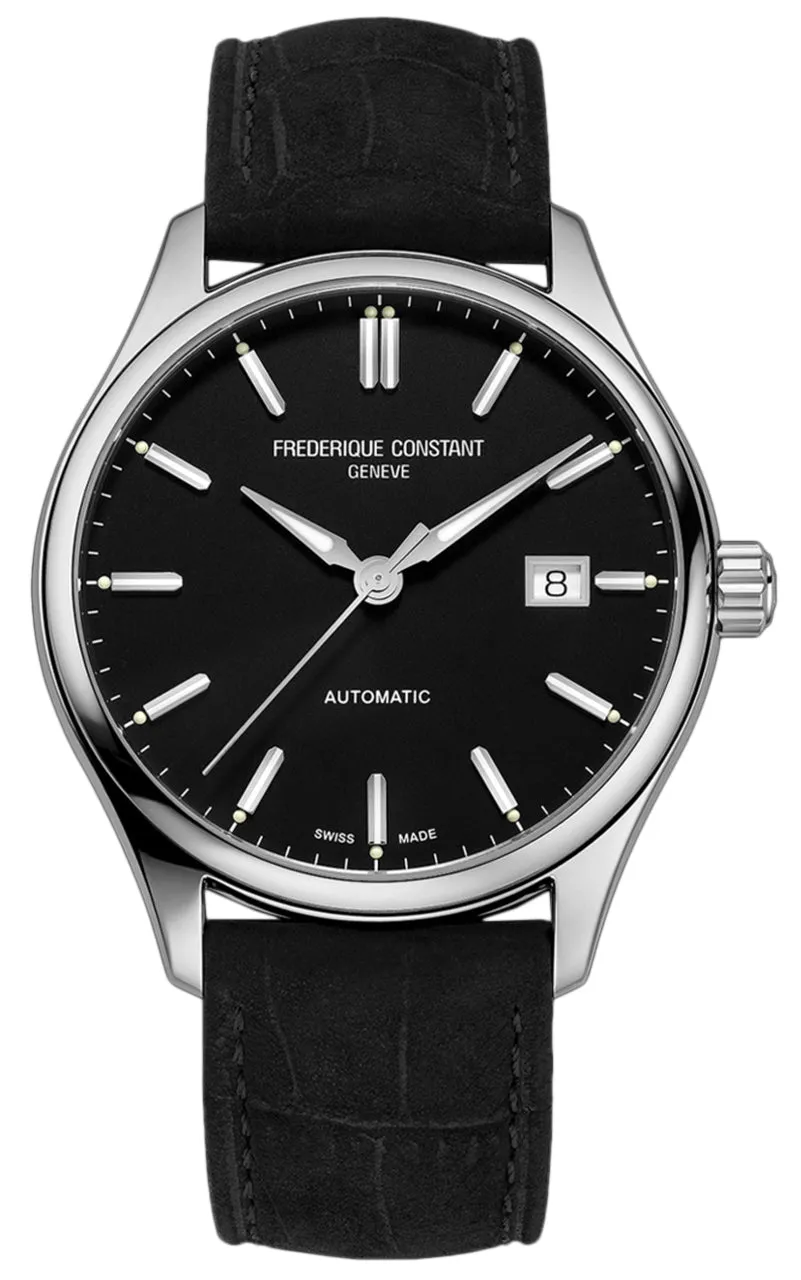 Frederique Constant Classics Index Automatic Stainless Steel Black Dial Black Leather Strap Date Mens Watch FC-303NB5B6