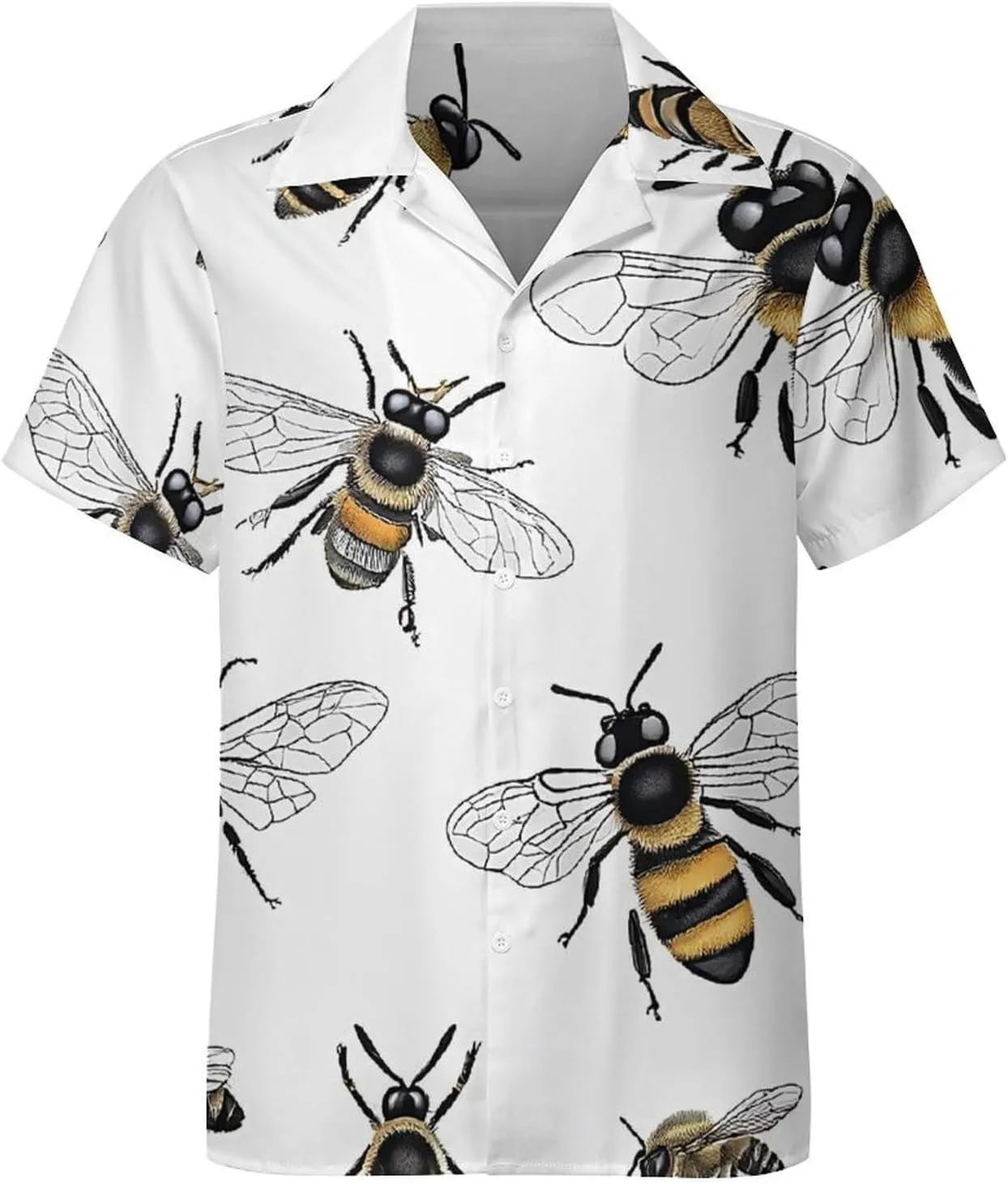 Funny Bees Print Cuban Collar Shirt Classic Design for Comfort and Style